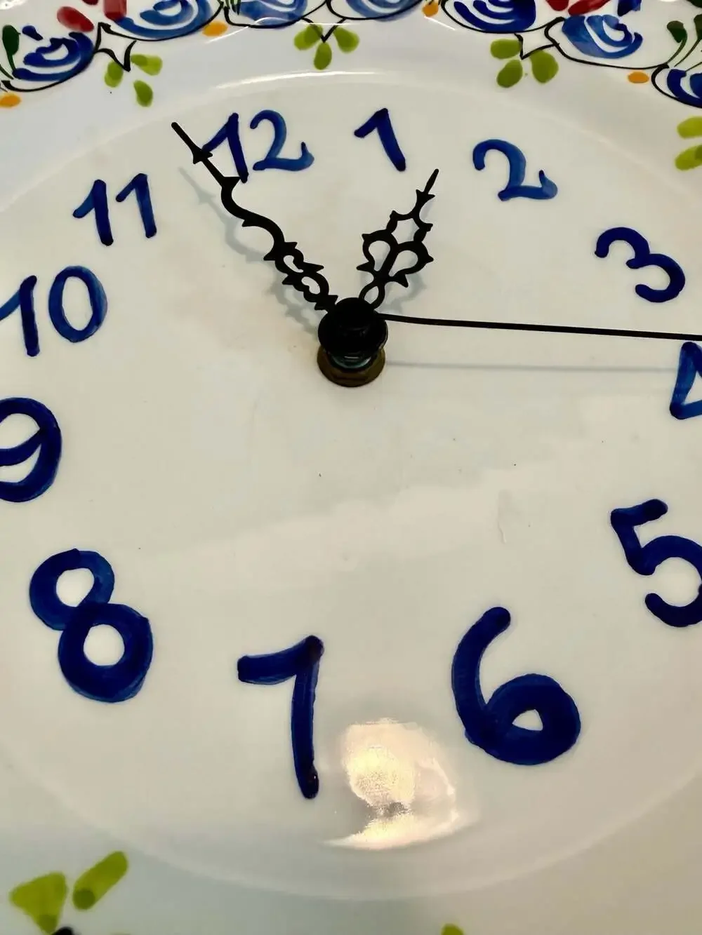 Hand-Painted Ceramic Floral Wall Clock, 10.5-inch Scalloped Edge